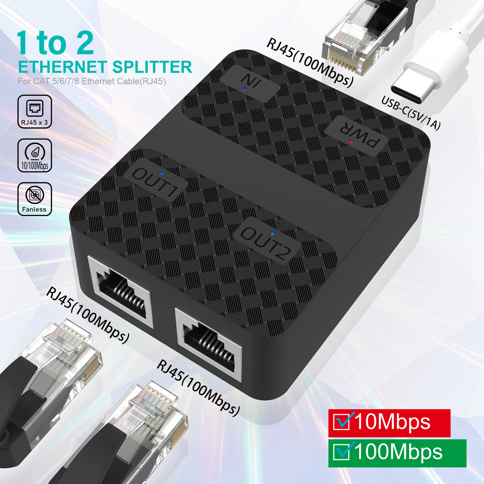 Новый сетевой разветвитель 100M 100M, разъем для переключателя «один-два», сетевой кабель RJ45, разветвитель сетевого кабеля «1 в 2»