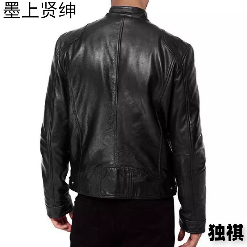Chaqueta de cuero delgada de cuello alto de gran tamaño 2023 para hombre con cremallera, decoración de bolsillo, ropa de cuero de pu, ropa de motocicleta PY31 especial P55