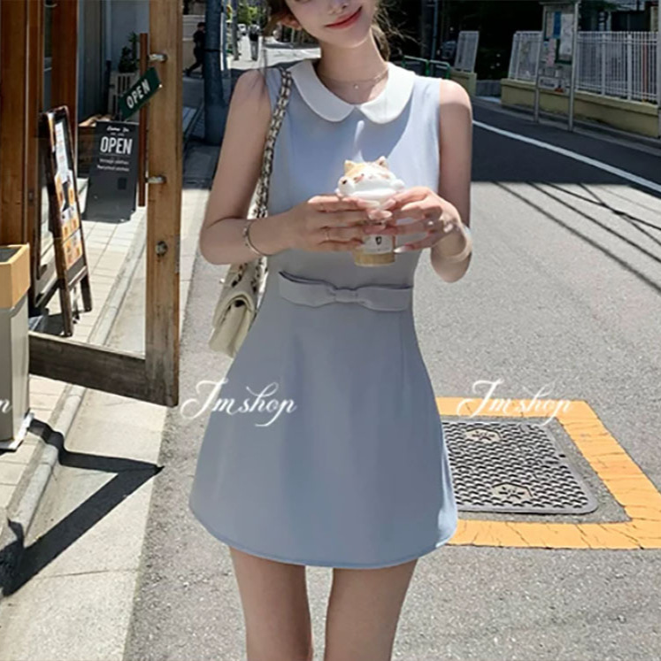 Miss Windsor Tr Twill Suit Material Doll Collar Dress for Women, Waist-Cinching Slimming Sleeveless Tank Dress