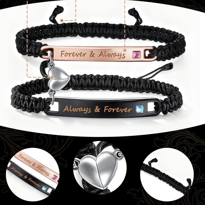 Cross-Border Hot-Selling Stainless Steel Couple's Bracelet Set DIY Engraved Zircon Inlaid Love Heart Magnetic Curved Tag Couple's Bracelet Cross-Border Hot-Selling Stainless Steel Couple's Bracelet Set DIY Engraved Zircon Inlaid Love Heart Magnetic Curved Tag Couple's Bracelet