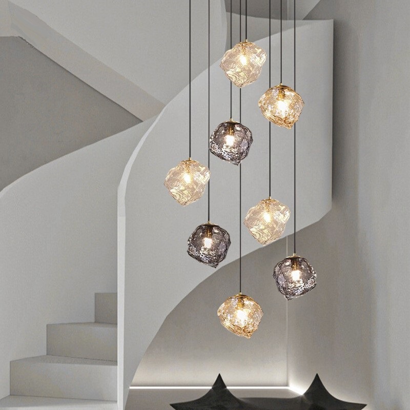 Minimalist Art Ice Cube Restaurant Chandelier, Duplex Staircase Pendant Light, Entryway Simple Lava Bar Counter Bedroom Bedside Lamp