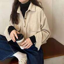 跨境 2022新款秋冬衬衫女百搭宽松双口袋衬衫衣女设计感小众上潮