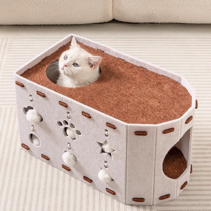 フェルト猫の巣と猫スクラッチボード一体型子猫のおもちゃ新しい猫の巣バケツラック二層猫の巣上下二層猫の巣|undefined