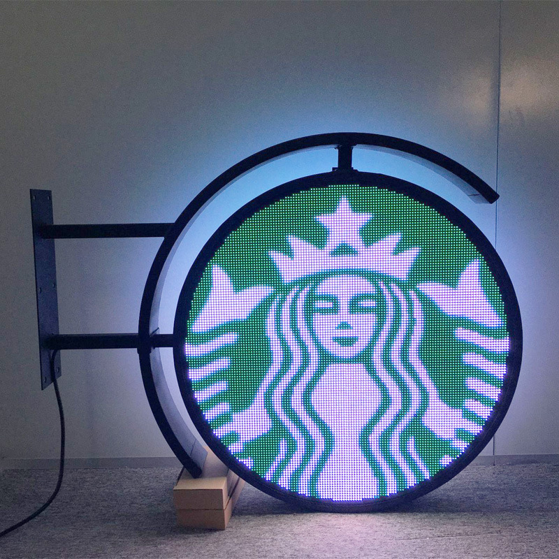 Pantalla redonda LED pantalla a todo color pantalla interior en forma especial cadena tienda letrero personalizado puerta luminosa caja de luz de doble cara