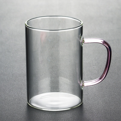 Manija de color taza de agua de una sola capa de alta borosilicona vidrio simple casero gran capacidad bebida de jugo taza de bebida fría