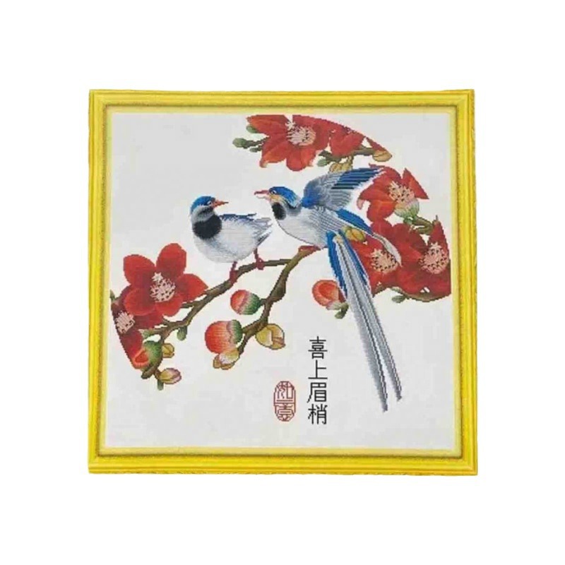 Punto de cruz real Mona Lisa con flor de ciruelo y urracas, sin contorno, 33 colores, bordado a mano chino simple.