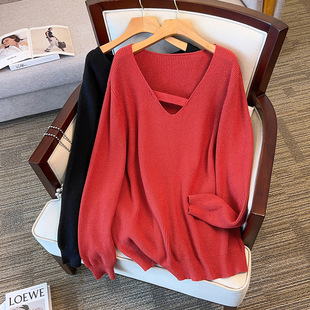 Plus size/300 women's clothing fat M chest circumference 150/160 loose pullover thickened sweater knitted 350 8355