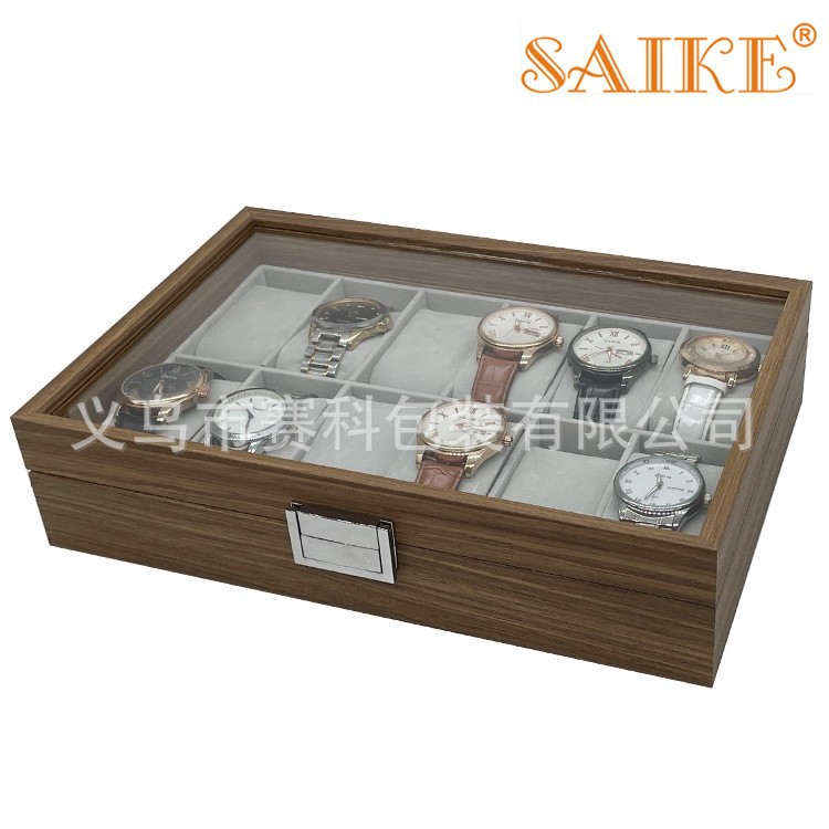 现货批发胡桃木纹木质12位手表收纳展示盒12只装手表收藏包装礼品