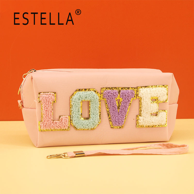 Bolsa de cosméticos octogonal bordada con letras, estilo ins Morandi, gran capacidad