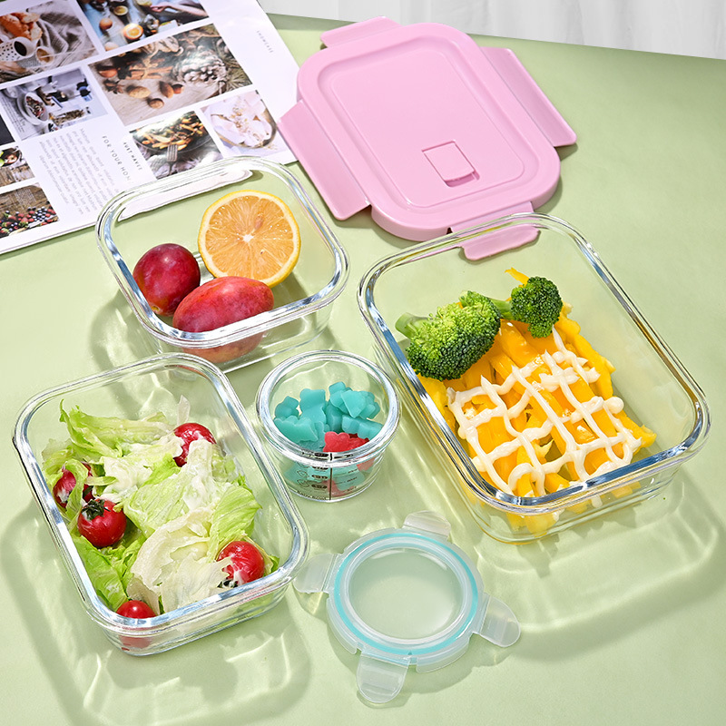 Lunch box glass fresh-keeping bowl can be heated into the microwave oven rectangular fresh-keeping box sealed with scale baby food supplement box