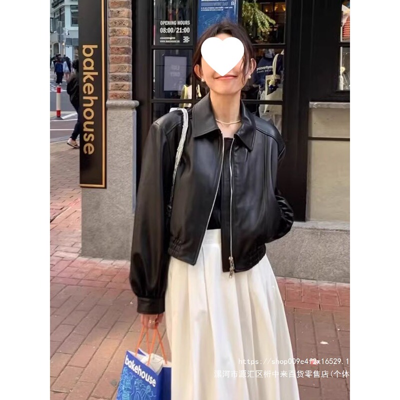Black short leather jacket for women, 2026 new model, Hong Kong style design, American retro, for petite individuals