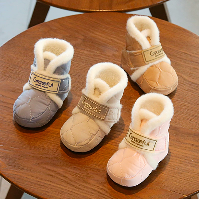 Осень и зима для новорожденных От 0 до 1 года хлопковая обувь с мягким низом, Толстая Теплая обувь на флисовой подкладке