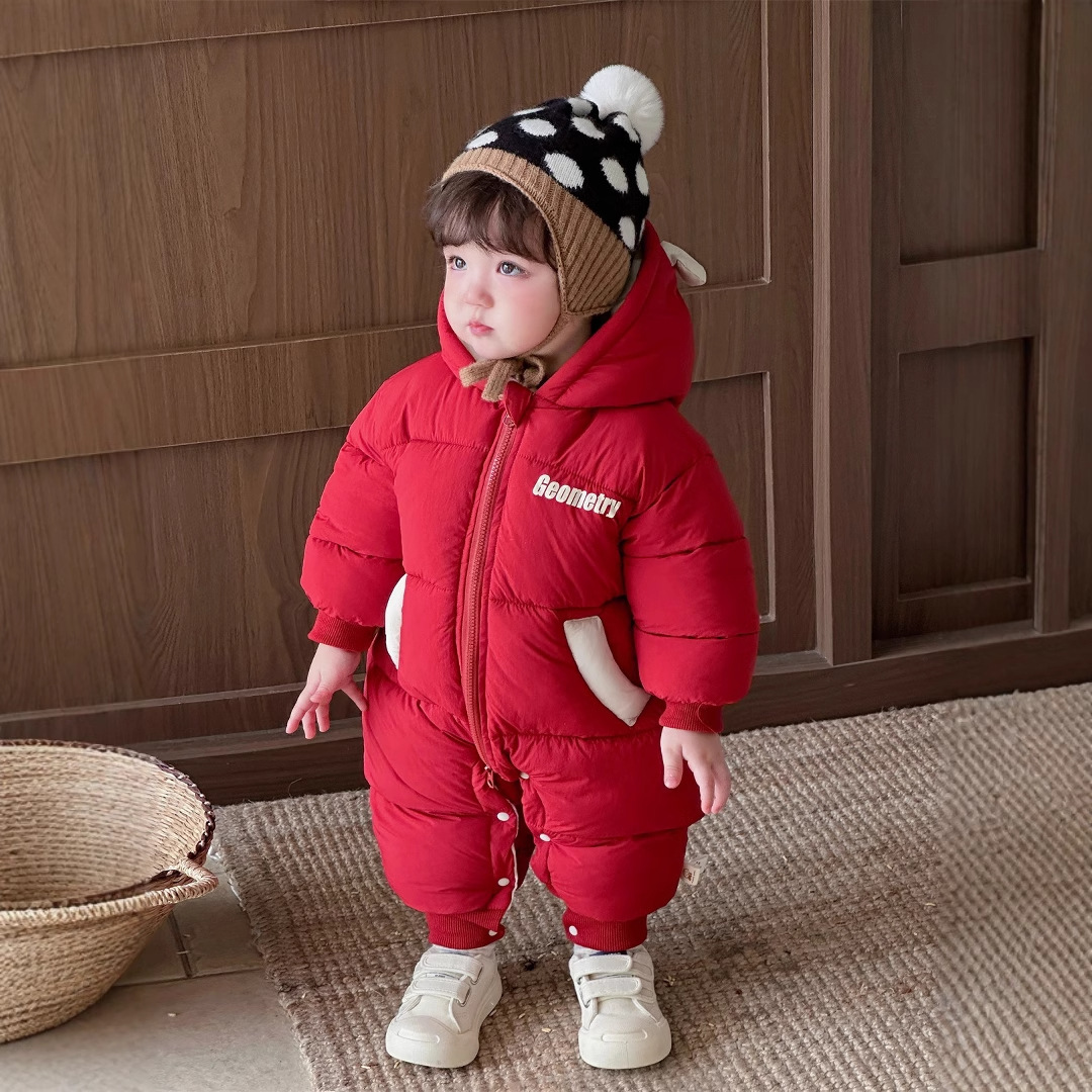 Ropa coreana de algodón para bebés, ropa de invierno, mamelucos para hombres de estilo occidental, ropa exterior acolchada de terciopelo, mono con estampado de letras