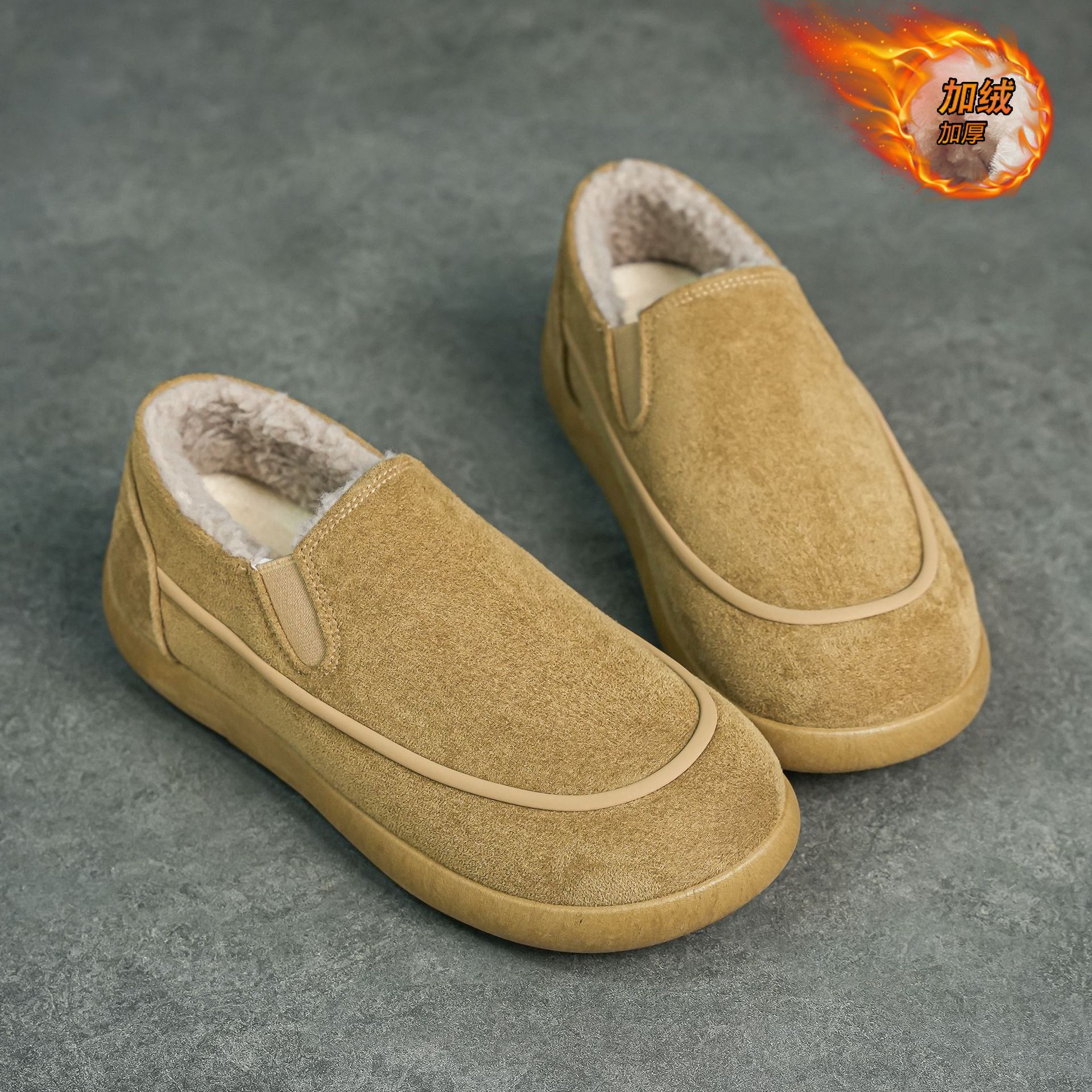 2025 nuevos zapatos de hombre de invierno de terciopelo grueso botones calientes de moda de un pie zapatos de algodón