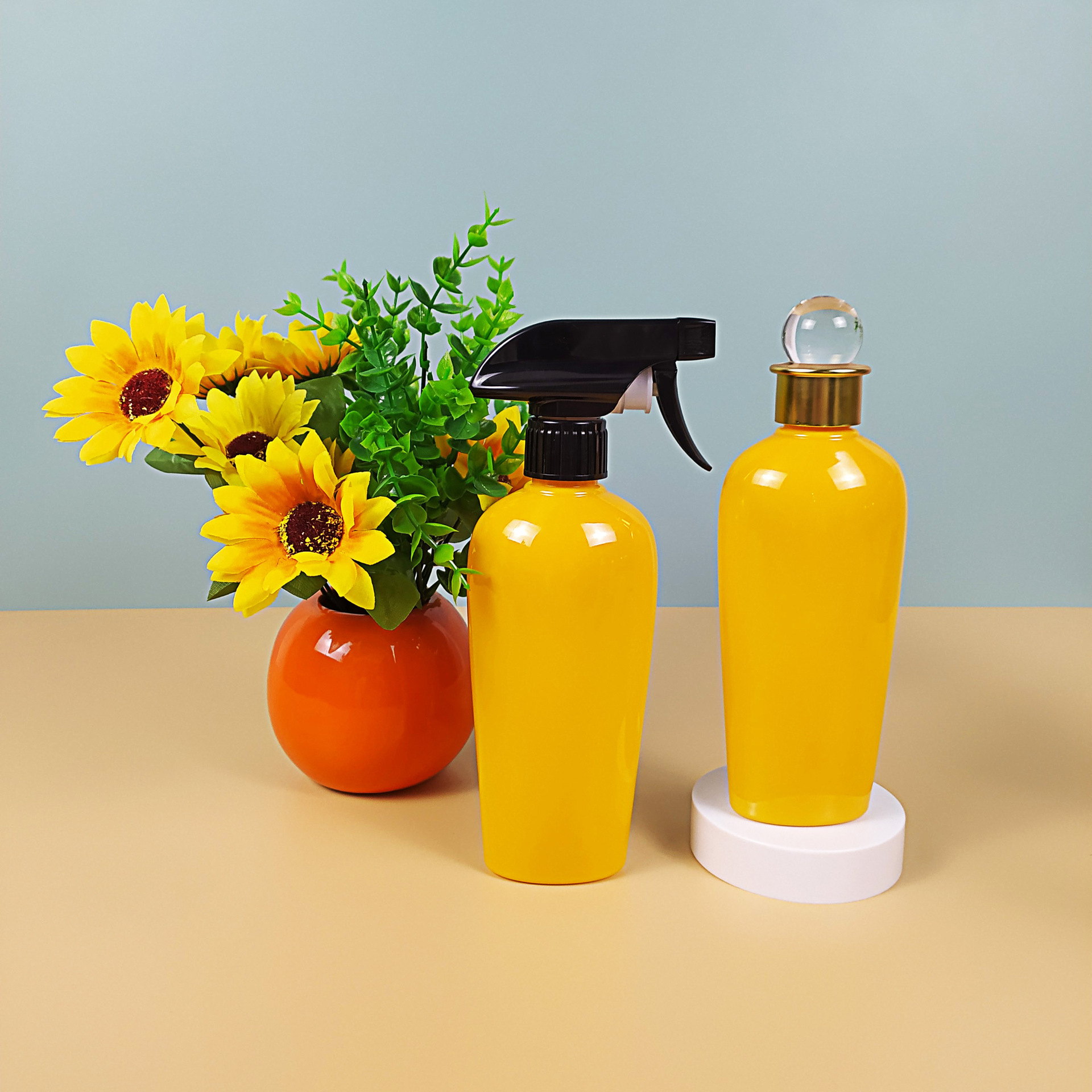 PET塑料制品黄色洗发水分装瓶空瓶300ml化妆品乳液喷雾瓶防漏设计