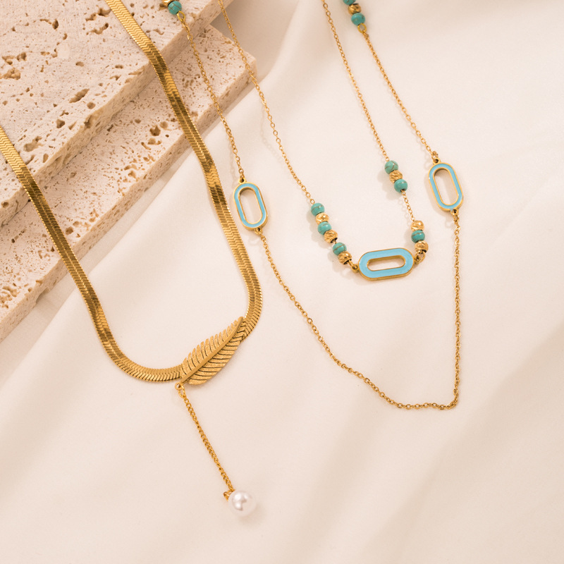 Retro Geometric Titanium Steel Plating Layered Necklaces 1 Piece