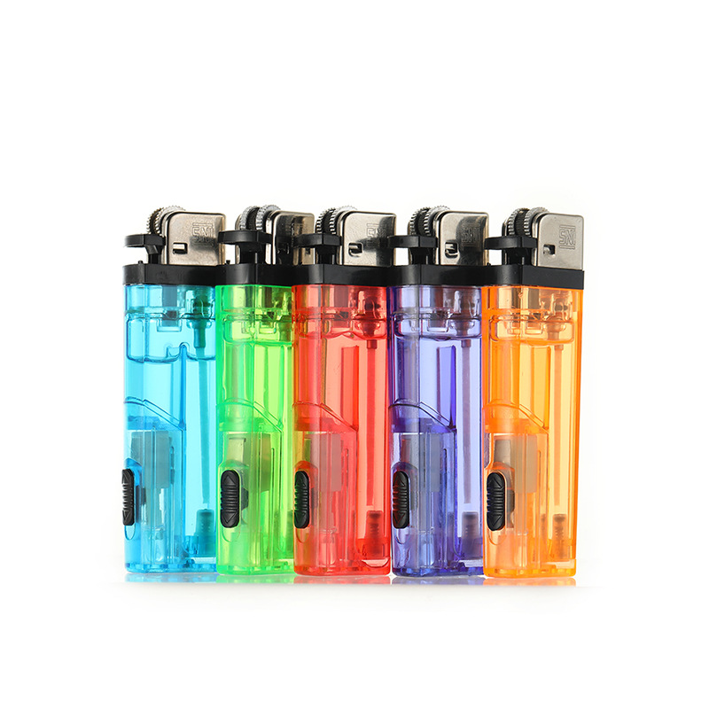 Encendedor de rueda de esmeril JUSI classic 005, encendedor de gas de plástico transparente colorido, encendedor de rueda de esmeril de llama abierta