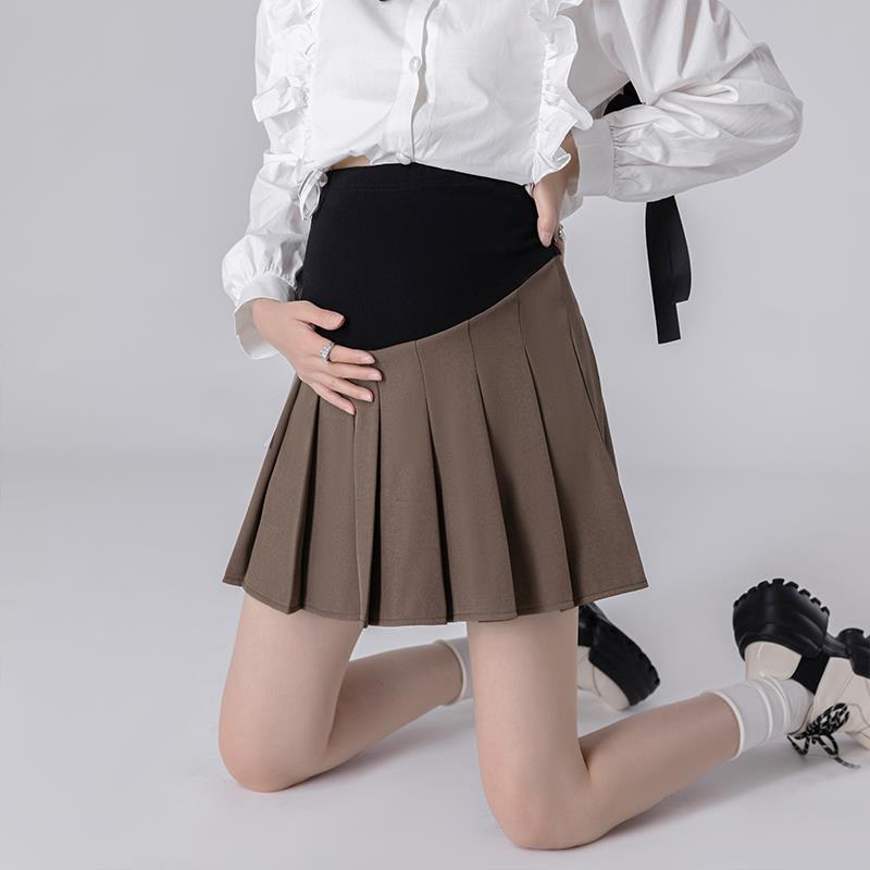 Maternity Pleated Skirt for Women, Autumn and Winter Versatile Suit Material, High-Waisted and Low-Waisted Slimming A-Line Short Skirt for Pregnancy