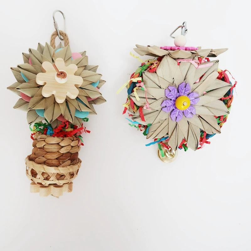 Попугай птица игрушка ручной работы пальмовый лист нить соломенная бумага шелковое дерево скрежет зубы облегчение укуса поставки оптом