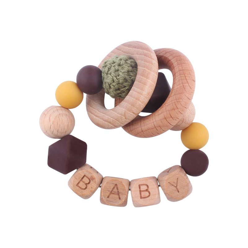Nuevos suministros para bebés Beech carta DIY nombre calmante bebé cuentas de silicona Beech teether pulsera juguete