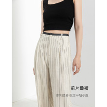鑫阁 老钱风文艺竖条纹亚麻西装阔腿裤女春夏显瘦高腰垂感休闲裤