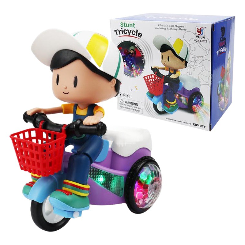 Triciclo eléctrico del truco de los niños dibujos animados Niños y Niñas música Luz Universal 360 Giratoria juguete TikTok mismo estilo