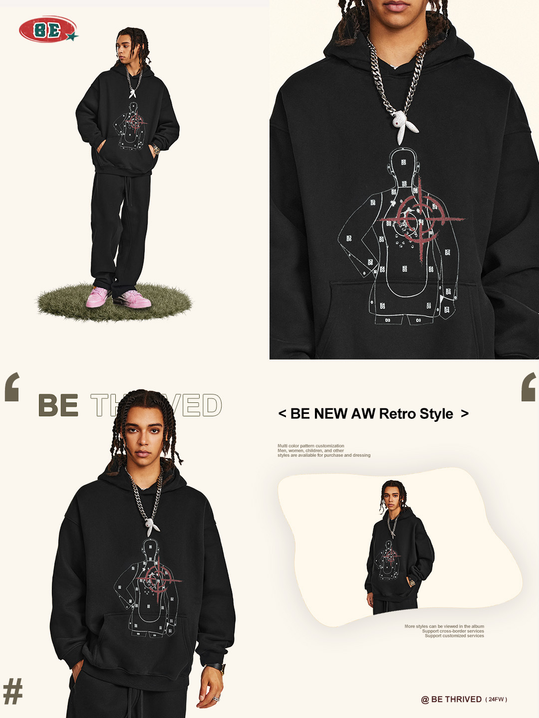 BE ropa de hombre | 2025 otoño marca de moda americana sudadera con capucha con estampado parodia pareja más suéter de terciopelo para hombre