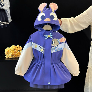Children's Jacket Spring and Autumn 2025 New Cartoon Girls Rabbit Hooded Top Judy Police Trend