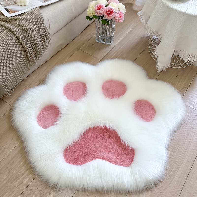 Katong Cartoon Cat Paw Carpet Girl Bedroom Bedside Mat Fluffy Decor Rug (Car Carpet) - whitelight-pink-60cm-cat-paw