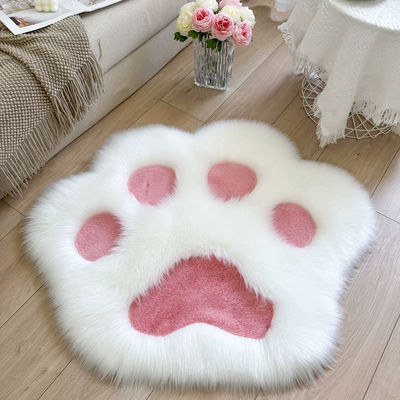 Cartoon Anime Cat Claw Carpet Girls Bedroom Bedside Floor Mat Internet Celebrity Decoration Cute Photo Plush Decorative Blanket (Car Carpet) - white-light-pink-60cm-cat-claw