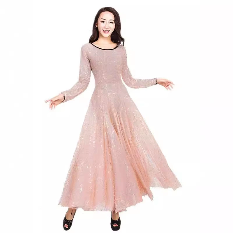 Новое платье современного танца платье платье большой качели платье с длинными рукавами