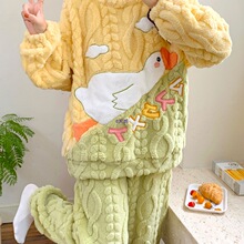 珊瑚绒加绒加厚睡衣女士秋冬季2025新款冬天可爱法兰绒家居服套装