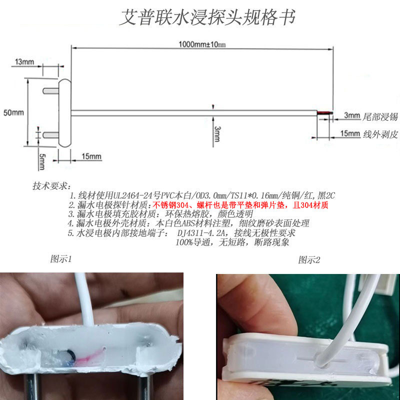 1.1メートル水浸感応線水位探知感応線ステンレスプローブ液体感応電極水浸プローブ|undefined