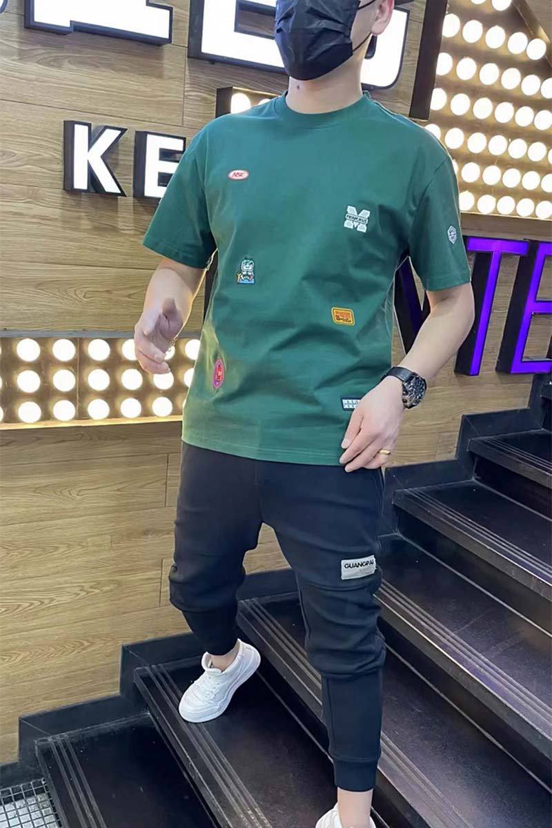 Estate Nuovo Manica Corta Per Uomo Stampato Slim Fit Mezza Manica Versatile Elastico Girocollo Casual Moda Marchio_voghion.com