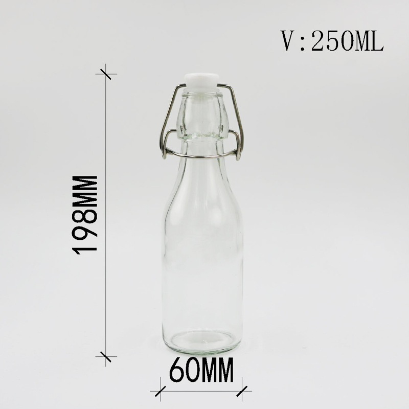 917不锈钢圆形卡扣玻璃瓶透明果汁酵素饮料瓶250ml密封保鲜罐装