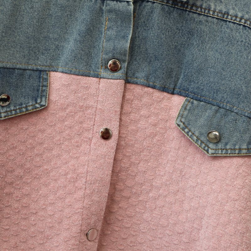 Women's Clothing autumn and winter new splicing denim knitted cardigan loose contrast color casual temperament sweater jacket for women_voghion.com