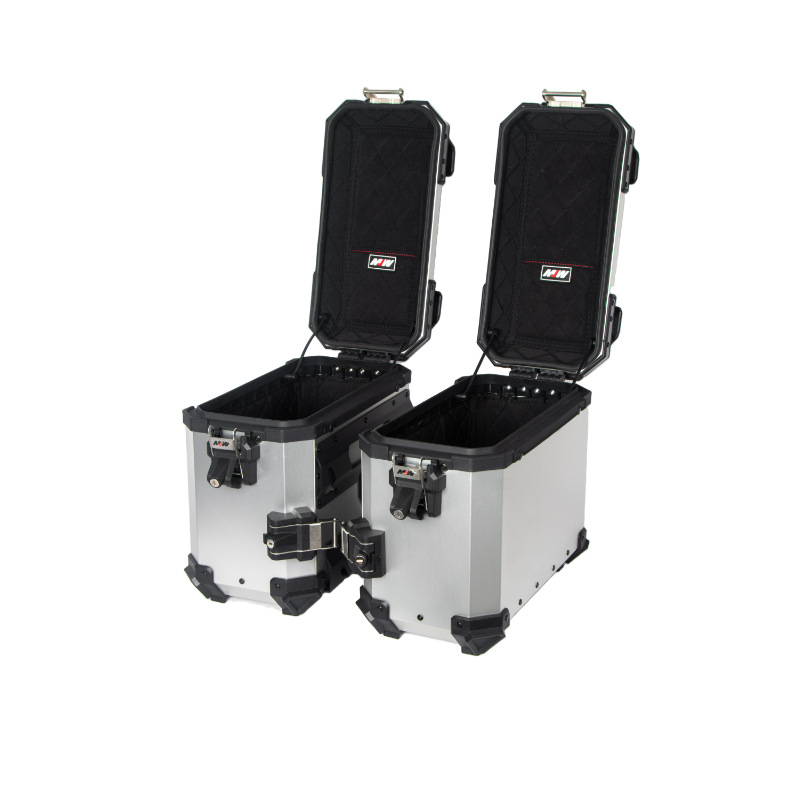 38Lbm Lockable All-Silver Straight-Edge Aluminum Alloy Three-Box Motorcycle Tail Box Side Box Scooter Electric Vehicle Storage