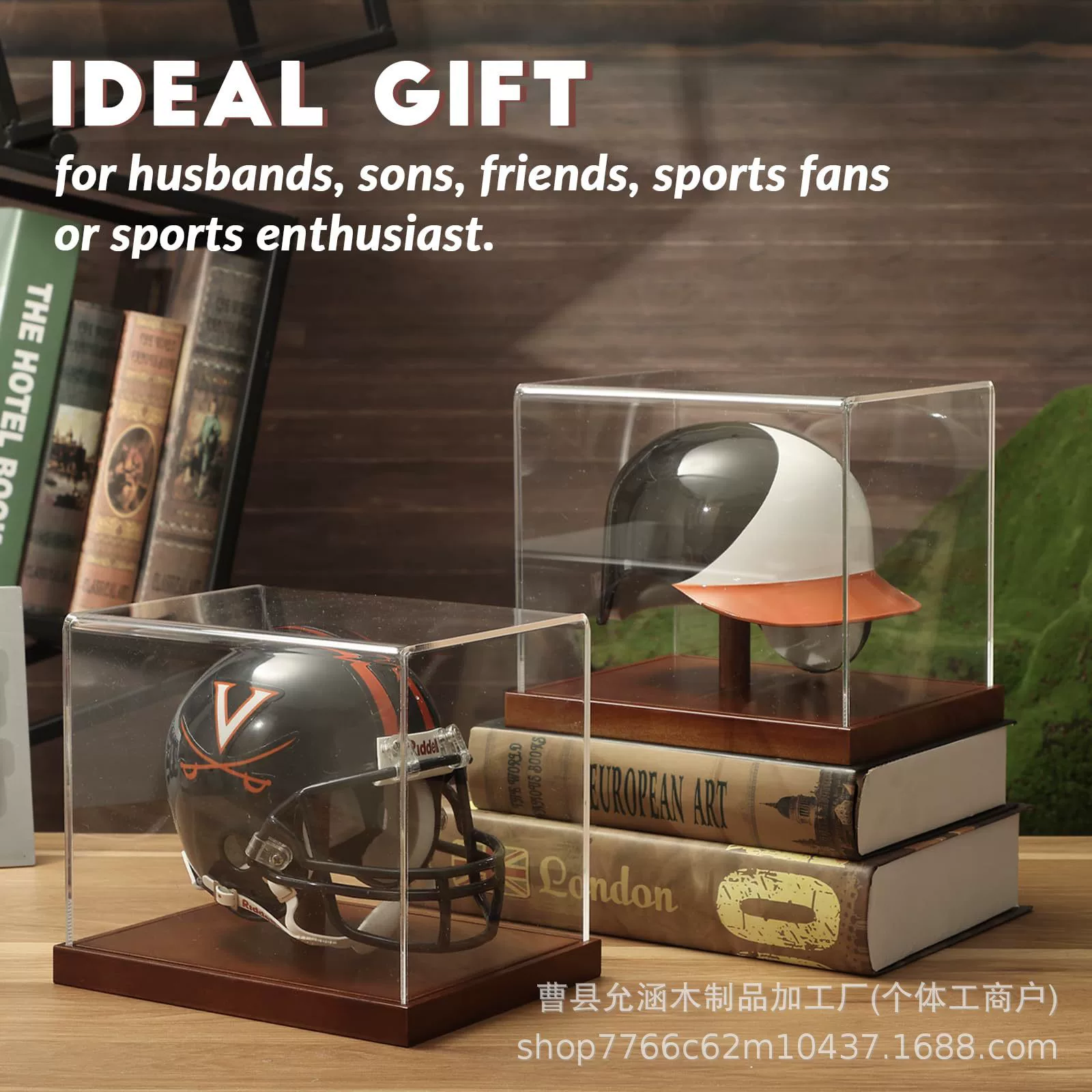 Деревянная шлем витрина коробка для хранения домашнего шлема коробка из массива дерева регби игрок шлем шкаф с прозрачной крышкой