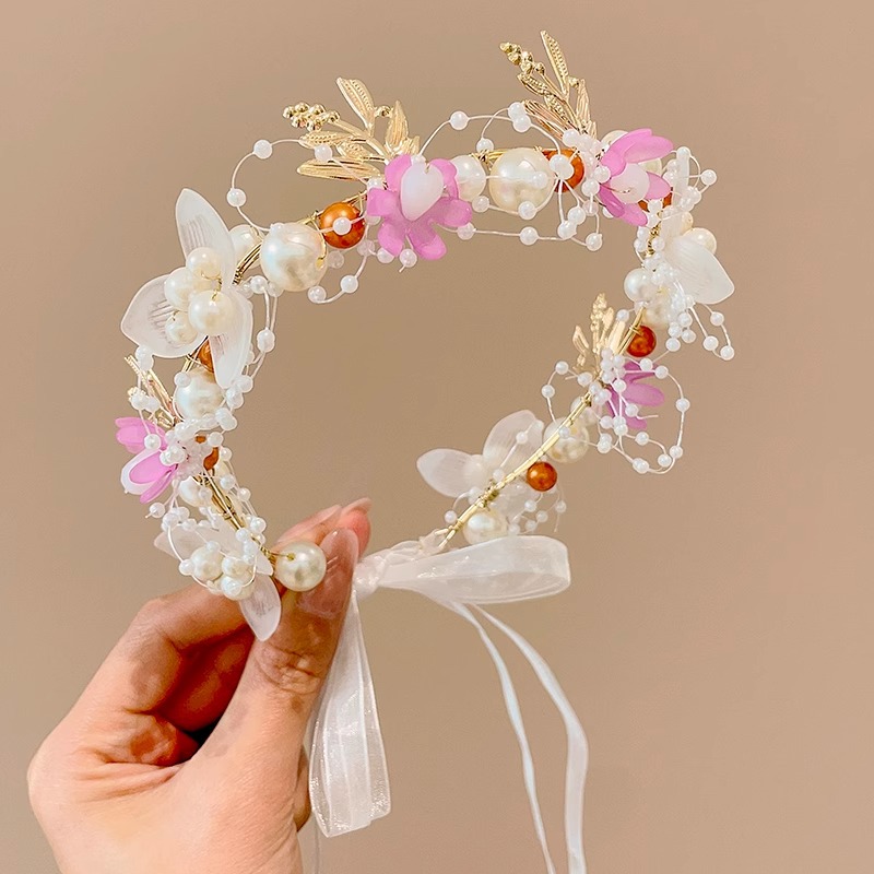 Super Hada Mori chica princesa diadema 2024 nuevos niños Garland tocado cinta flor pelo paquete Hada tocado flor