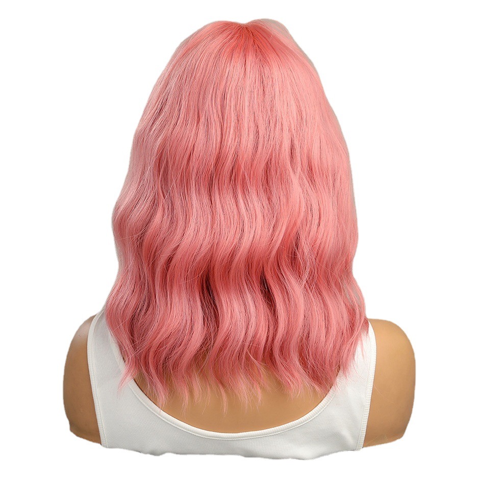 Nueva peluca transfronteriza de Amazon con flequillo, pelo corto y rizado morado, cabeza BOBO, tocado completo de seda de alta temperatura de fibra química europea y americana