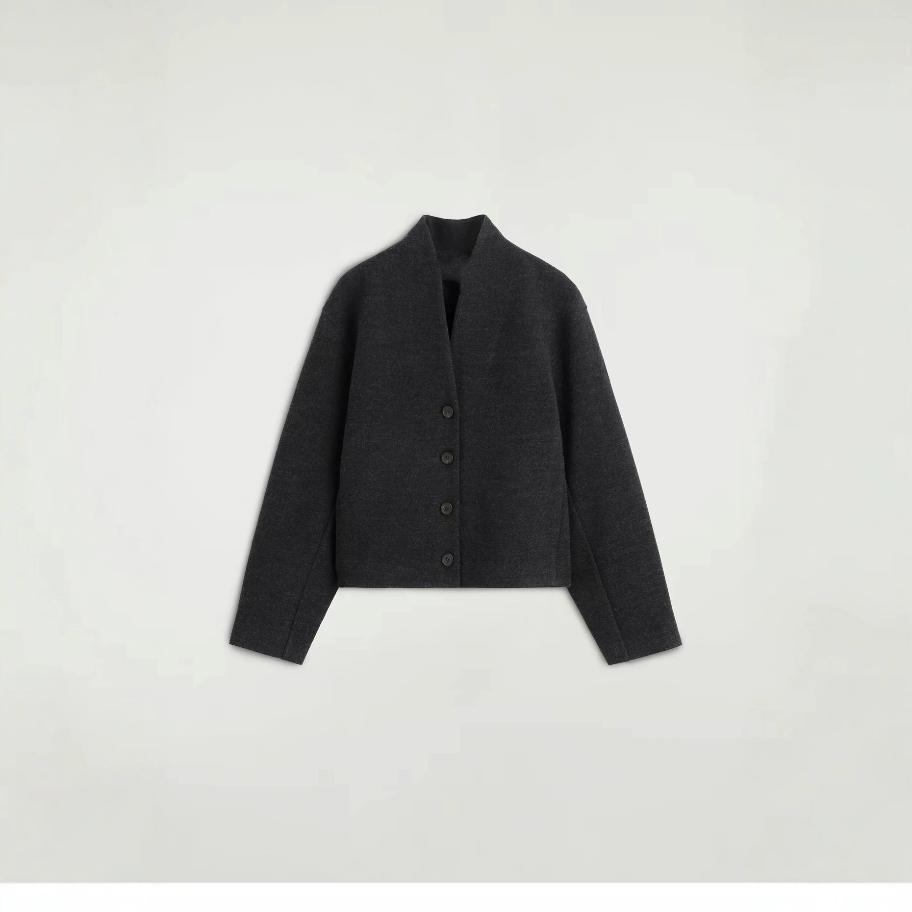 CS女装 标准版型羊毛混纺青果领毛呢开衫26秋新品外套1353552002