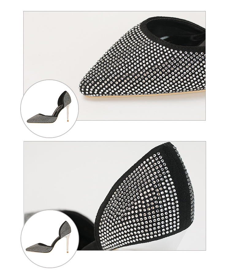 Chaussures à talons hauts super hauts élégantes et élégantes à bout peu profond et pointu avec strass brillants creux pour femmes_voghion.com