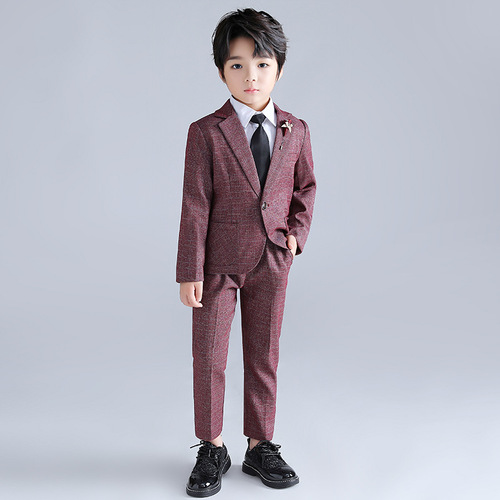 2024 Spring and Autumn New British Style Stylish Boys Solid Color Suit Dress Children's Stage Walk Show Host Dress