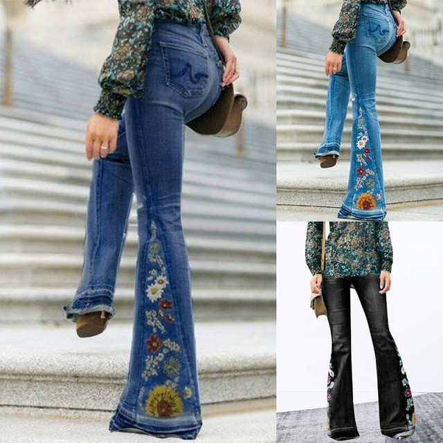 Cross-Border AliExpress European and American Women's Jeans Fashion Trend Embroidered Pants Heavy Embroidered Slim-Fit Slimming Flared Pants Cross-Border AliExpress European and American Women's Jeans Fashion Trend Embroidered Pants Heavy Embroidered Slim-Fit Slimming Flared Pants