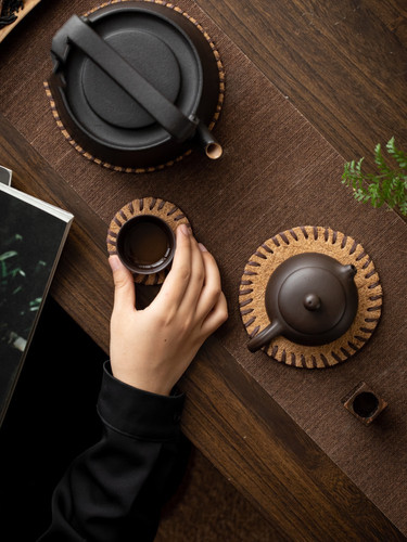 Wholesale natural coconut palm tea mat bristle mat teapot tea coaster handmade insulated brown coaster tea ceremony accessories