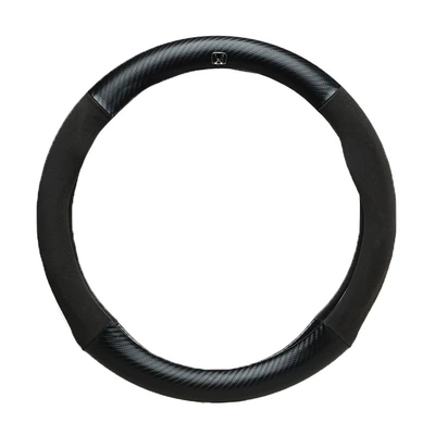 New Carbon Fiber Car Steering Wheel Cover for All Seasons, Universal Car Handlebar Cover, Amazon Source Steering Wheel Cover Customization (Steering wheel cover) - black-metal-label