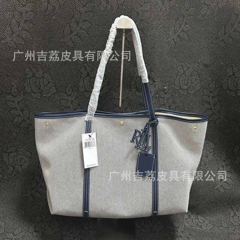 New cross-border Ralph canvas and leather Emerie tote bag, stylish and elegant women's Lauren large-capacity shopping bag New cross-border Ralph canvas and leather Emerie tote bag, stylish and elegant women's Lauren large-capacity shopping bag