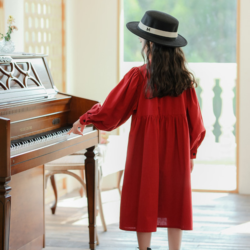 A drop-shipping girl's dress, spring and autumn new model, lantern sleeves for middle-aged and older children, mother-daughter parent-child wear, Korean style loose skirt