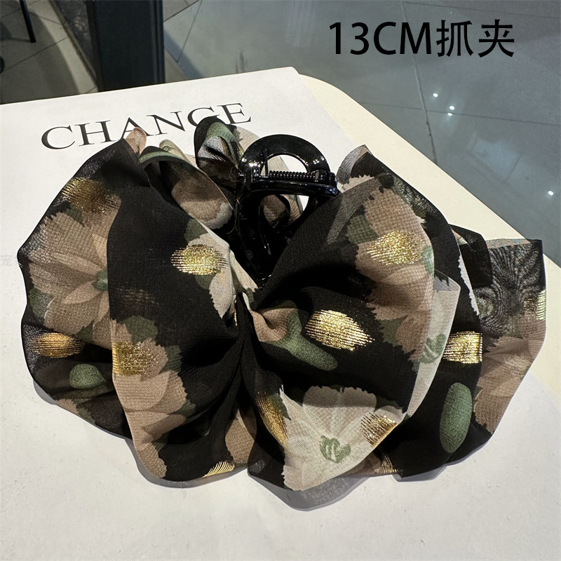 法式復古風碎花蝴蝶結馬尾夾2023新款氣質優雅後腦勺髮夾髮飾批發