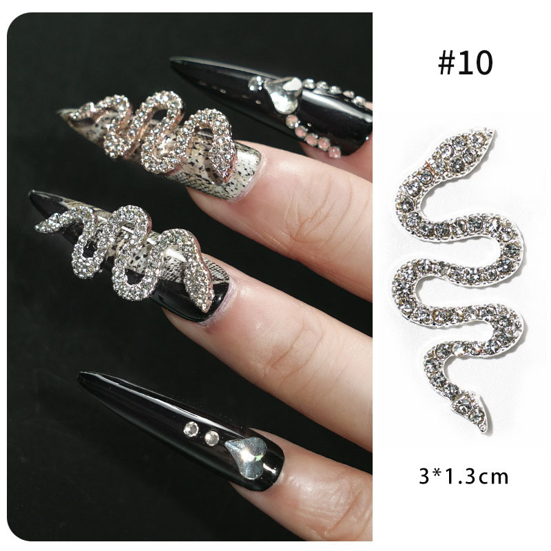 Aleación de uñas serpiente incrustada en diamantes accesorios de uñas tridimensionales Diamante de uñas joyas de metal oro plata diamante accesorios de uñas